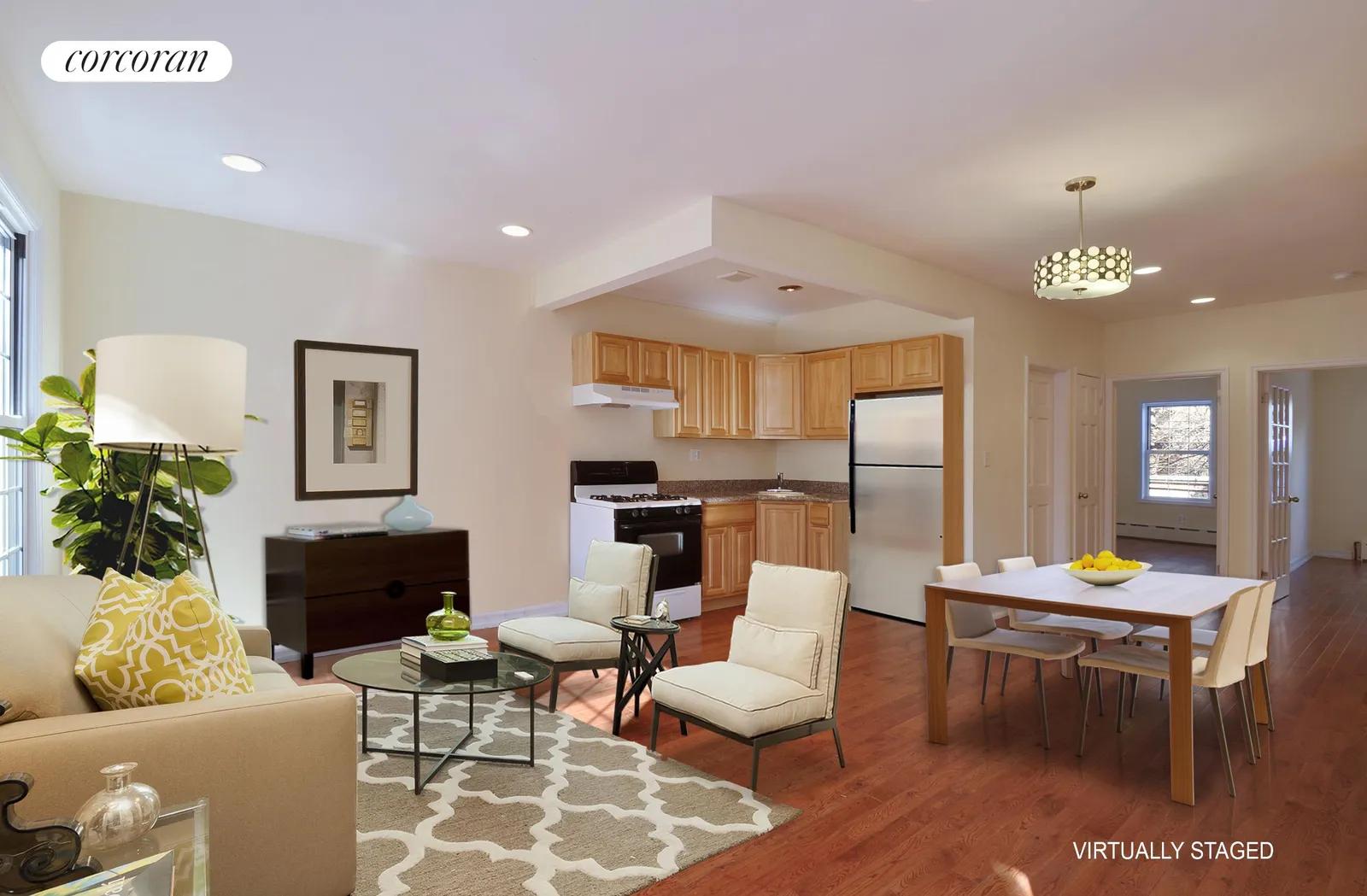 New York City Real Estate | View 337a 22nd Street | Virtually Staged LR, DR and Kitchen | View 2