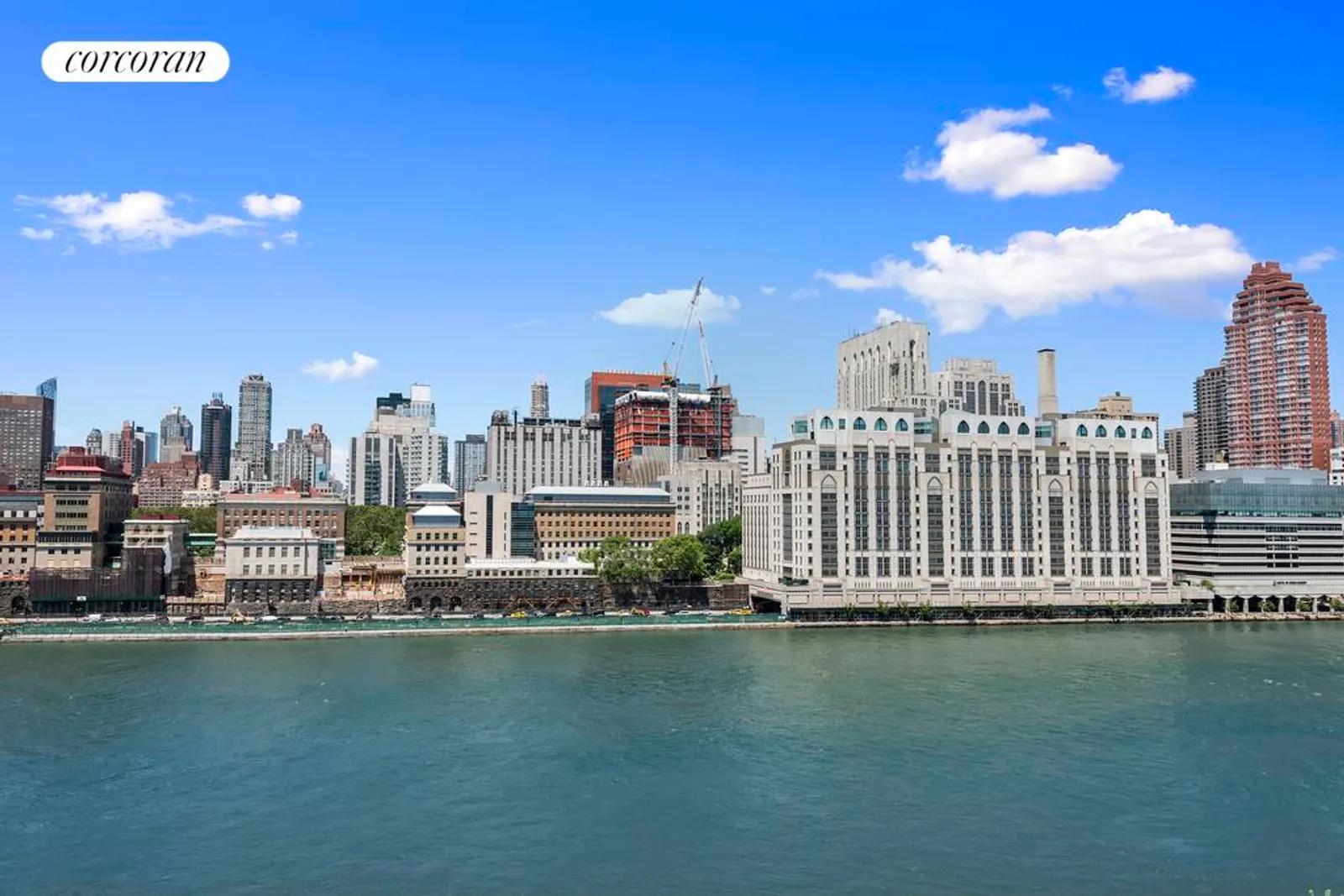 New York City Real Estate | View 531 Main Street, 1109 | terrace view of UES skyline and river | View 7