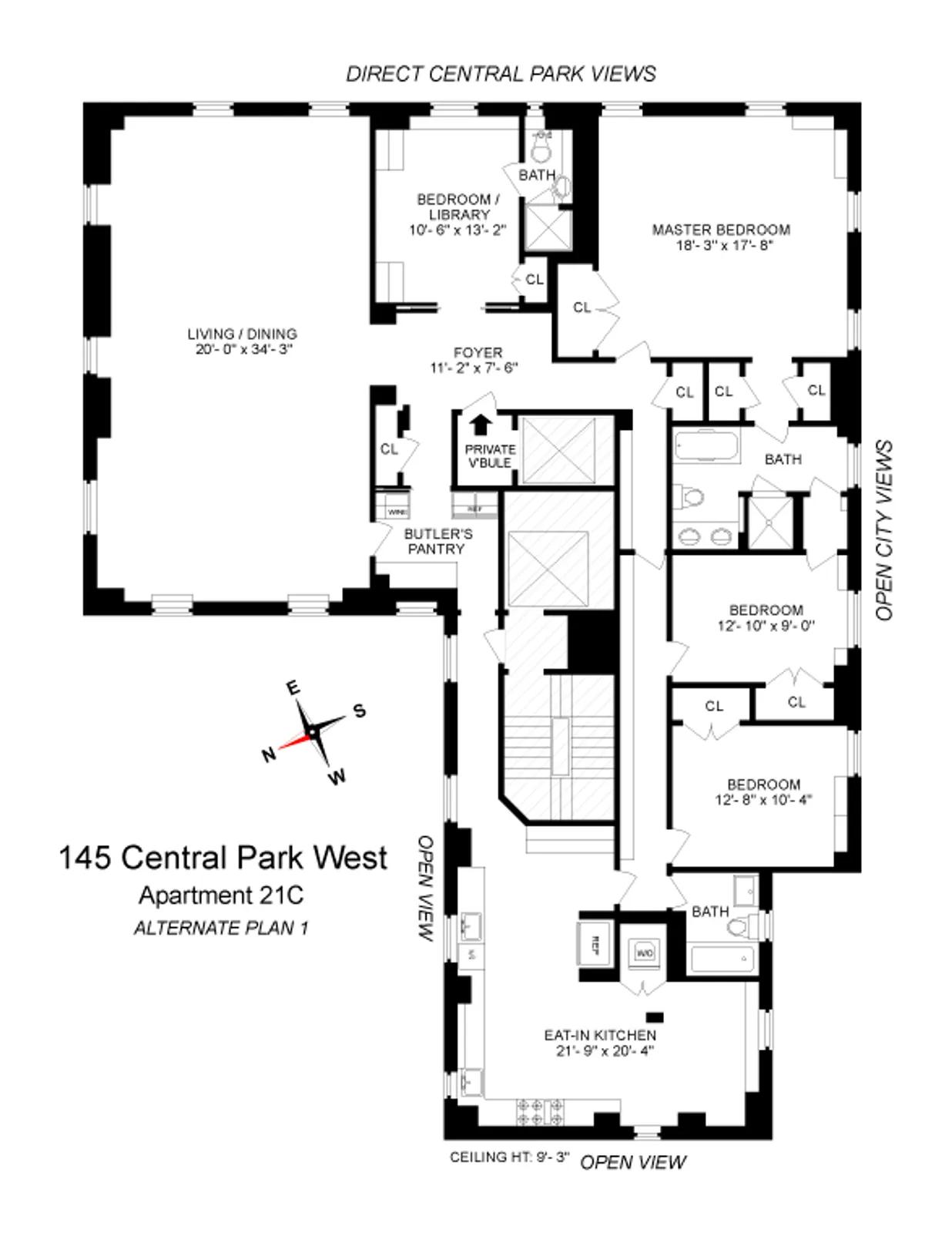 145-146 Central Park West, 21C | floorplan | View 18