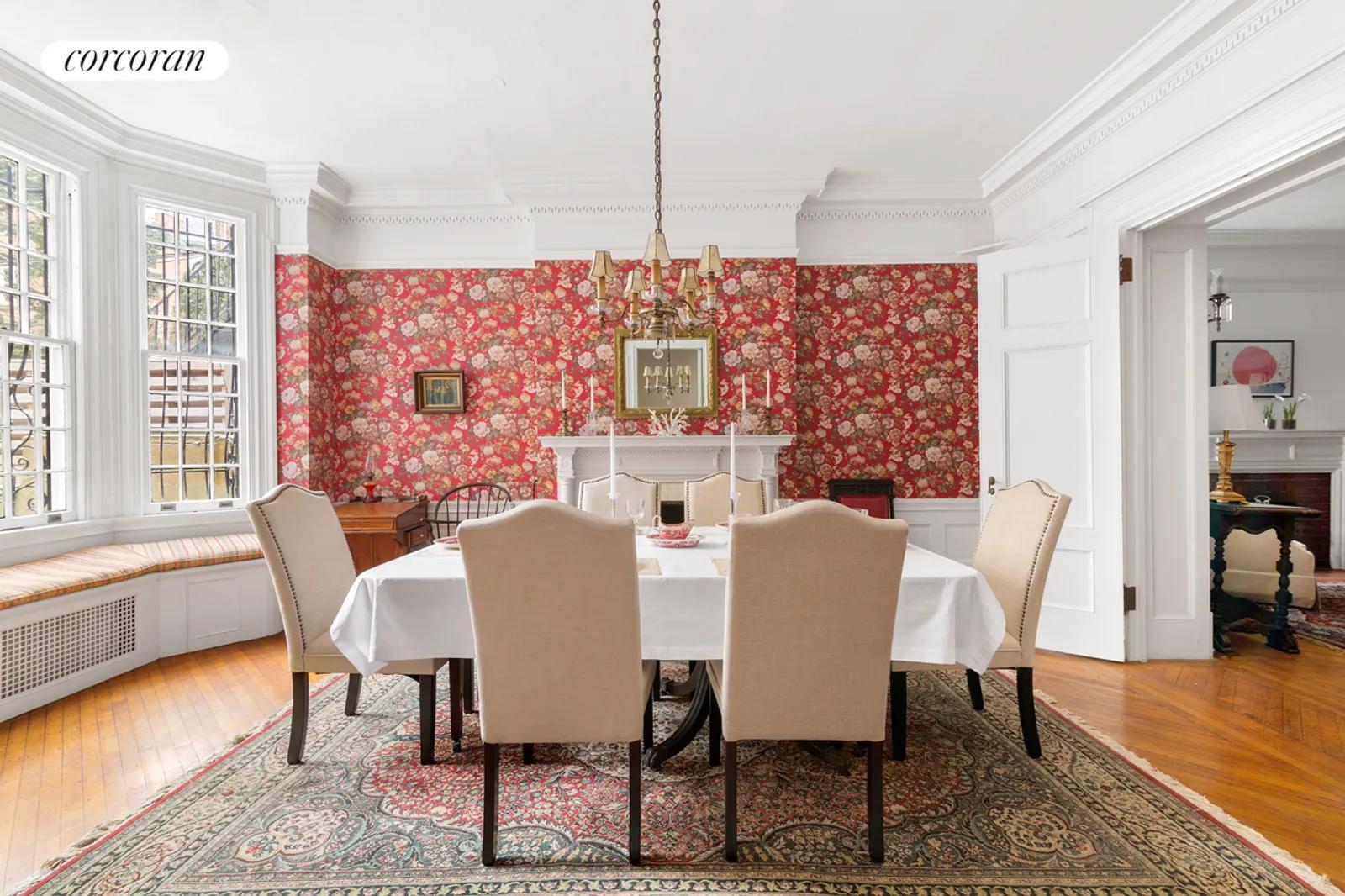New York City Real Estate | View 633 2nd Street | Formal Dining Room with Fireplace & Bay Window  | View 3