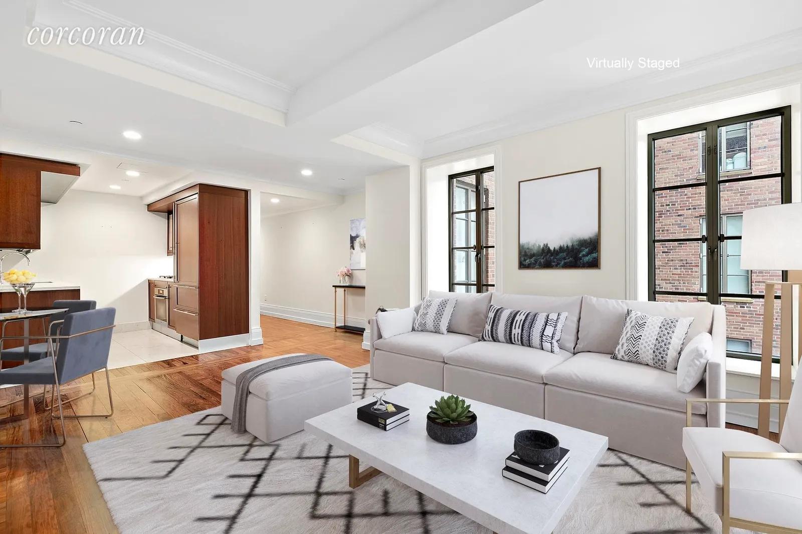 New York City Real Estate | View 140 East 63rd Street, 6D | Living Room with French Casement Windows | View 2