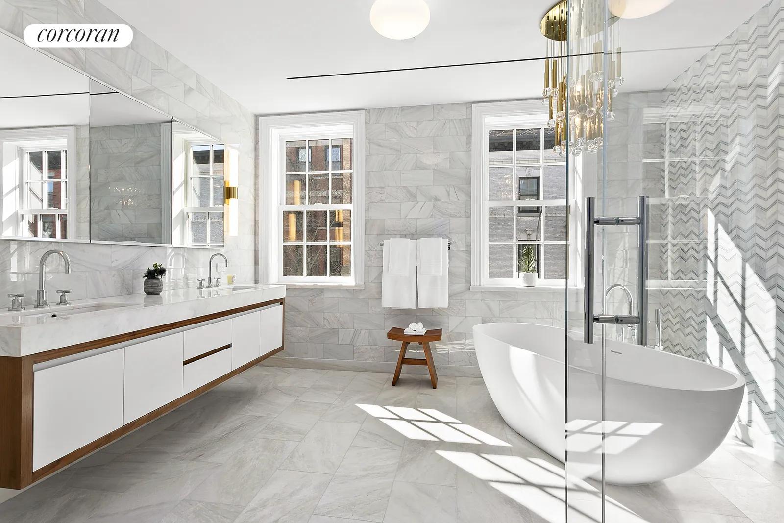 New York City Real Estate | View 59 Middagh Street | Primary bathroom soaked in natural light | View 12