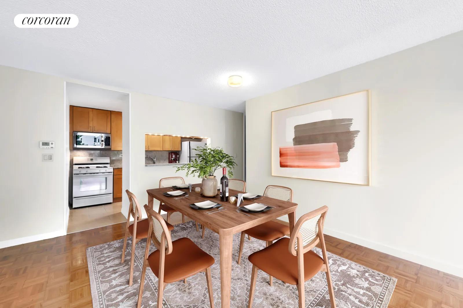 New York City Real Estate | View 531 Main Street, 413 | Dining Area - comfortable seating for 6 or 8 | View 3