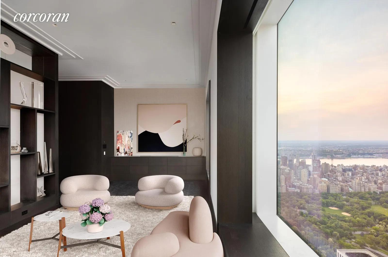 New York City Real Estate | View 432 Park Avenue, PH82 | Lounge Virtually Staged | View 18