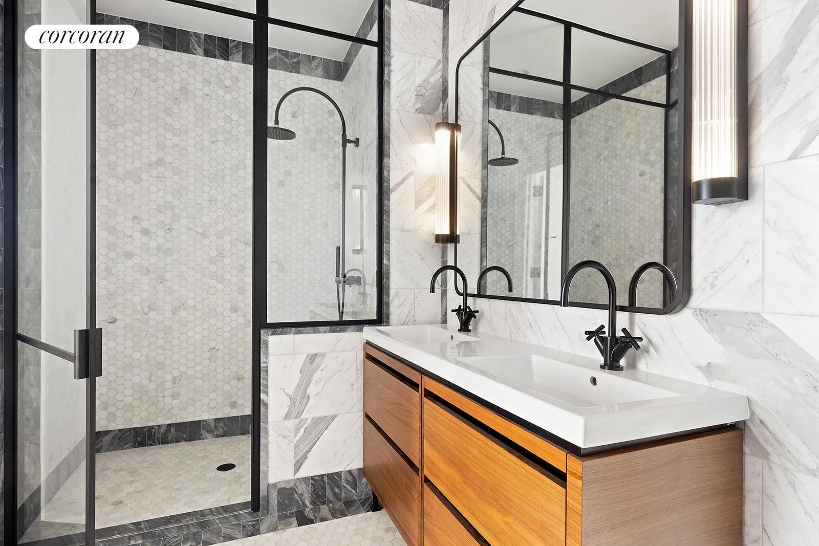 New York City Real Estate | View 21 India Street, 38E | Master Bathroom | View 4