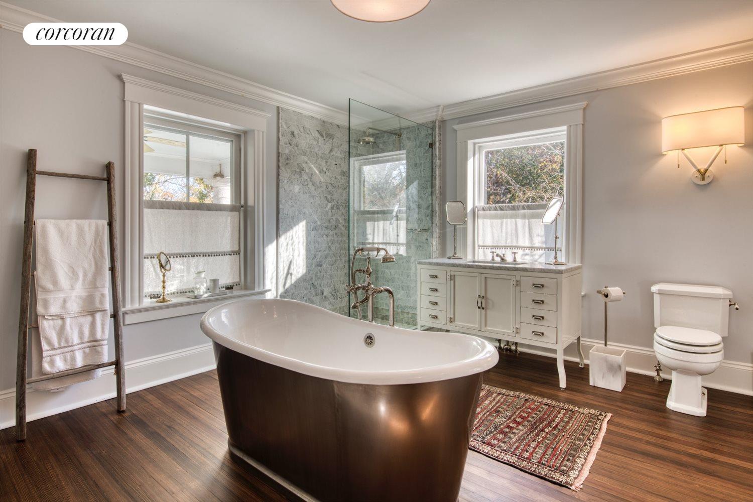 The Hamptons Real Estate | View 151 North Ferry Road | Primary bath with glass shower | View 17